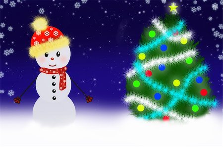 A children's picture of snowman scene Foto de stock - Royalty-Free Super Valor e Assinatura, Número: 400-05277777