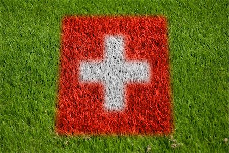 fairplay - flag of switzerland on grass with spray Stockbilder - Microstock & Abonnement, Bildnummer: 400-05278444