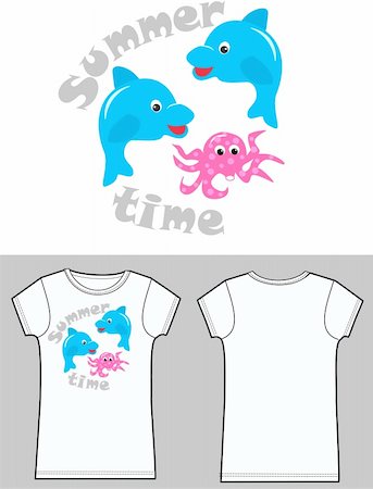 simsearch:400-05278482,k - tshirt pattern with dolphins and a octopus Foto de stock - Royalty-Free Super Valor e Assinatura, Número: 400-05278480