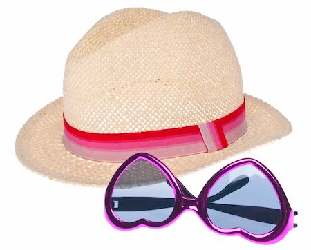 simsearch:400-04755656,k - Summer Fashion Concept with a Trendy Hat and Sunglasses Isolated on White. Stock Photo - Budget Royalty-Free & Subscription, Code: 400-05279042