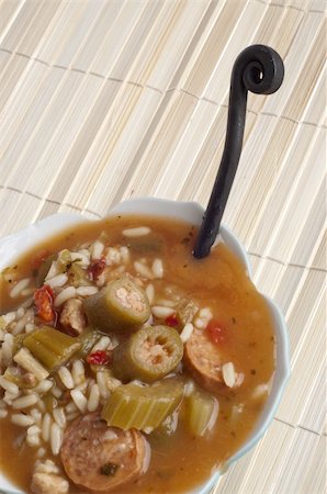 stew sausage - Fresh Gumbo with Okra Soup, a Warm Fall Treat. Stock Photo - Budget Royalty-Free & Subscription, Code: 400-05279055