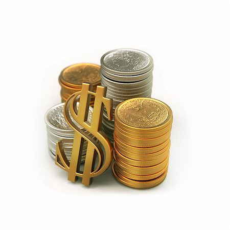 piles of cash pounds - Gold coins on white isolated. 3d render Stock Photo - Budget Royalty-Free & Subscription, Code: 400-05279741