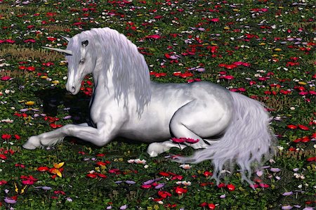 simsearch:400-06205526,k - A beautiful stag unicorn lays down in a field of flowers and butterflies for a rest. Foto de stock - Super Valor sin royalties y Suscripción, Código: 400-05279890