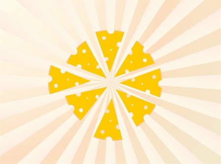 Vector cheese slices on the background of diverging rays of yellow Stock Photo - Budget Royalty-Free & Subscription, Code: 400-05279997