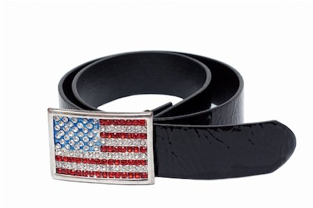 fashion holes - Black leather glossy belt with buckle in the manner of american flag Stock Photo - Budget Royalty-Free & Subscription, Code: 400-05270204