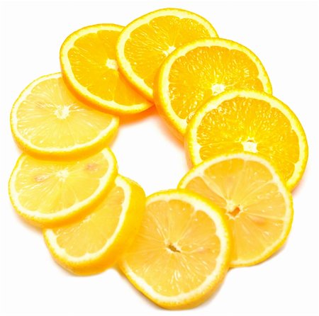simsearch:400-04892460,k - orange with lemon cut with segments on white background Stock Photo - Budget Royalty-Free & Subscription, Code: 400-05270365