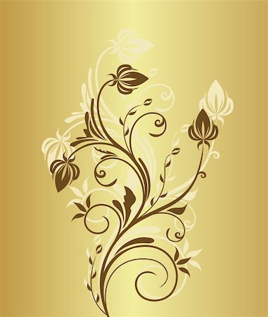 red floral background with black leaves - Illustration of gold floral vintage background for design invitation - vector Stock Photo - Budget Royalty-Free & Subscription, Code: 400-05271320