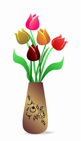simsearch:400-07427493,k - Illustration of beautiful vase with tulips. Vector Foto de stock - Royalty-Free Super Valor e Assinatura, Número: 400-05271589