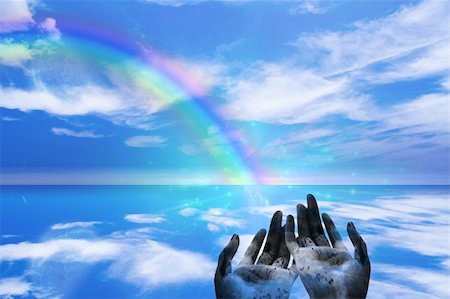 simsearch:400-05252253,k - Rainbow ends in Hands Stockbilder - Microstock & Abonnement, Bildnummer: 400-05271784