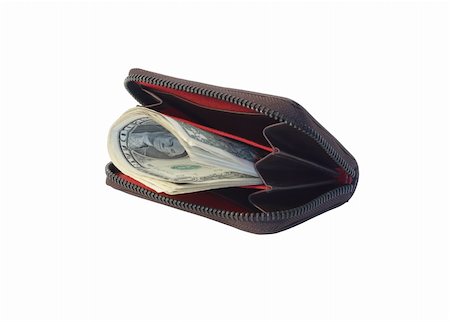 simsearch:400-08298322,k - One dollar bank notes inside modern purse. Isolated on white with clipping path Photographie de stock - Aubaine LD & Abonnement, Code: 400-05271863