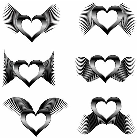 vector illustration of a set of the abstract wings with hearts Stockbilder - Microstock & Abonnement, Bildnummer: 400-05272067