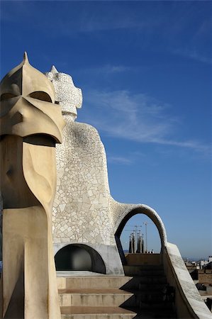 simsearch:400-05253939,k - Face shaped chimneys on Gaudi Casa Pedrera Stock Photo - Budget Royalty-Free & Subscription, Code: 400-05273360