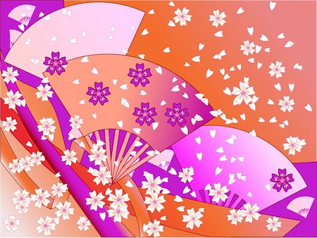 vector traditional japanese fans, ribbons and cherry blossom flowers Stock Photo - Budget Royalty-Free & Subscription, Code: 400-05273579