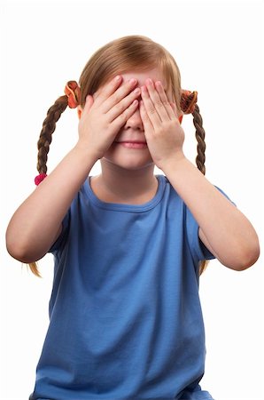 simsearch:400-06130548,k - Little girl with eyes closed by her hands isolated over white background Foto de stock - Super Valor sin royalties y Suscripción, Código: 400-05284102