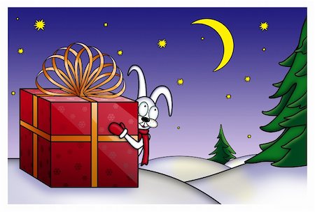 simsearch:400-05719856,k - White Rabbit with a gift in the snow New Year's Eve Stockbilder - Microstock & Abonnement, Bildnummer: 400-05284124