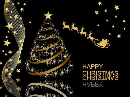 vector eps 10 illustration of golden christmas elements on a black background Stock Photo - Budget Royalty-Free & Subscription, Code: 400-05284250