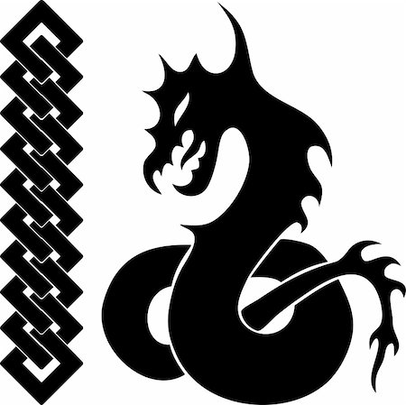 dragons tails tattoos - Silhouette of dragon and chain. Black Gothic tattoo Stock Photo - Budget Royalty-Free & Subscription, Code: 400-05284523