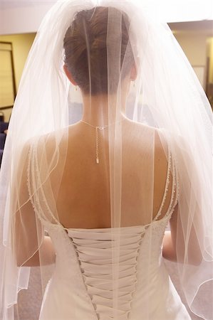 dress zipper woman - Beautiful Bride and bridal dress from behind showing the wedding dress laces and the veil. Stock Photo - Budget Royalty-Free & Subscription, Code: 400-05284660