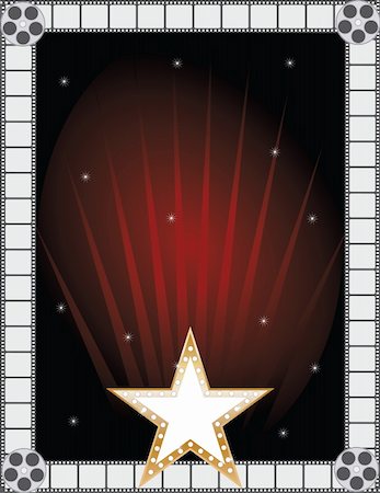 A border or frame featuring a golden star , film strips and film reels Stock Photo - Budget Royalty-Free & Subscription, Code: 400-05285454