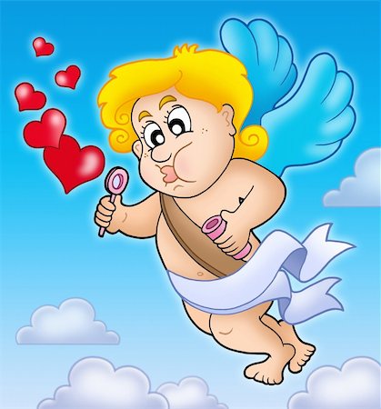 simsearch:400-04267372,k - Valentine Cupid with bubble maker - color illustration. Photographie de stock - Aubaine LD & Abonnement, Code: 400-05286035