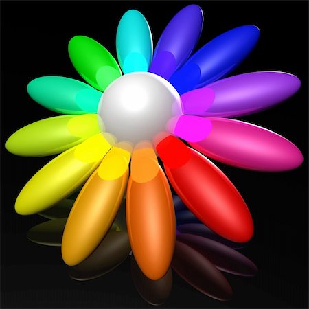 simsearch:400-04830667,k - bulk daisy with colorful glossy petals with his reflection on the ground. 3d computer modeling Photographie de stock - Aubaine LD & Abonnement, Code: 400-05286068