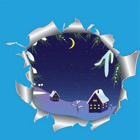 simsearch:400-05719856,k - Hole in paper into the winter snowy landscape. Vector illustration. Stockbilder - Microstock & Abonnement, Bildnummer: 400-05286139