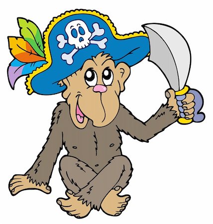 simsearch:400-06091827,k - Pirate monkey on white background - vector illustration. Foto de stock - Royalty-Free Super Valor e Assinatura, Número: 400-05286205