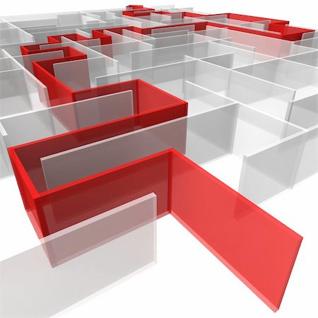 found object - maze of rectangular panels between which the red arrow. 3d computer modeling Stock Photo - Budget Royalty-Free & Subscription, Code: 400-05286485