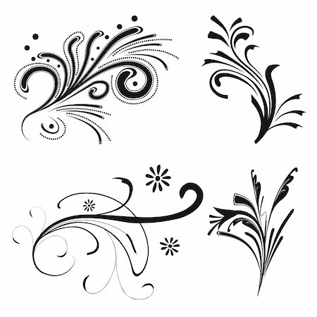 floral tattoo - Set of floral design elements. Vector illustration. Vector art in Adobe illustrator EPS format, compressed in a zip file. The different graphics are all on separate layers so they can easily be moved or edited individually. The document can be scaled to any size without loss of quality. Foto de stock - Super Valor sin royalties y Suscripción, Código: 400-05286506