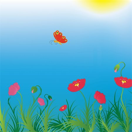 simsearch:400-04852340,k - Background with poppies and red butterfly. Vector illustration. Photographie de stock - Aubaine LD & Abonnement, Code: 400-05286606