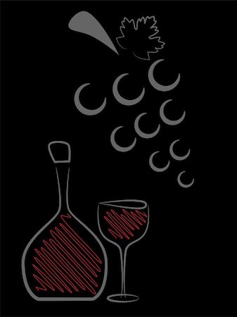 simsearch:400-05286682,k - Abstract vector picture of wine bottle and glass on black background Stock Photo - Budget Royalty-Free & Subscription, Code: 400-05286652