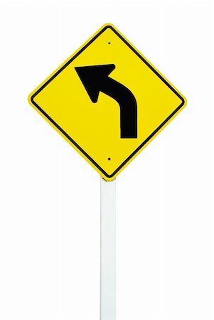 dangerous curve - left direction traffic sign isolated Stock Photo - Budget Royalty-Free & Subscription, Code: 400-05286820