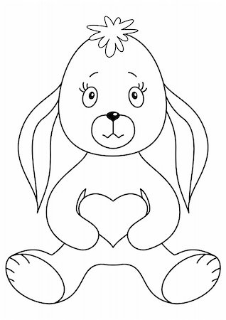 simsearch:400-05297876,k - Rabbit sits and holds in paws heart, a symbol of love. Contours Foto de stock - Royalty-Free Super Valor e Assinatura, Número: 400-05286855