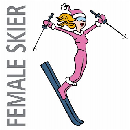 ski cartoon color - An image of a female skier performing a jump. Stock Photo - Budget Royalty-Free & Subscription, Code: 400-05286911