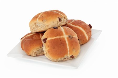 simsearch:400-07578061,k - Hot cross bun stack on a white porcelain plate. Foto de stock - Royalty-Free Super Valor e Assinatura, Número: 400-05286964