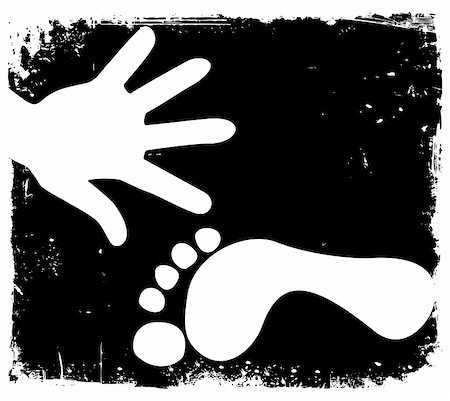 foot mark - White handprint and footprint on a black. Vector illustration Stock Photo - Budget Royalty-Free & Subscription, Code: 400-05286997