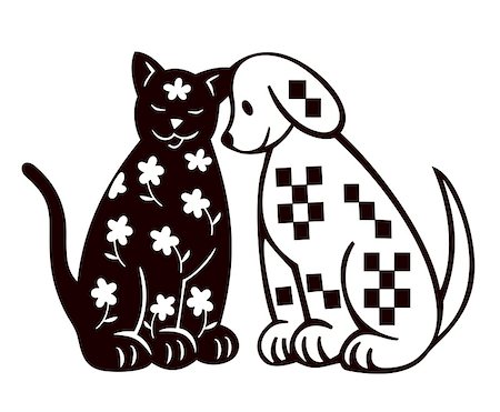 roof and hands - Seated black silhouettes of cat and dog Stock Photo - Budget Royalty-Free & Subscription, Code: 400-05287008