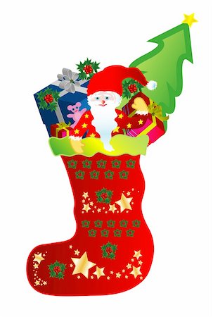 Christmas Stocking with Santa and gifts, format vector, Adobe illustrator Stock Photo - Budget Royalty-Free & Subscription, Code: 400-05287045