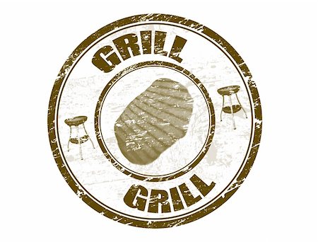 Grunge rubber stamp with steak shape and the text grill written inside the stamp Stock Photo - Budget Royalty-Free & Subscription, Code: 400-05287255