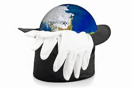 simsearch:400-07919690,k - Black magic hat and white gloves with earth isolated on a white background Stock Photo - Budget Royalty-Free & Subscription, Code: 400-05287292