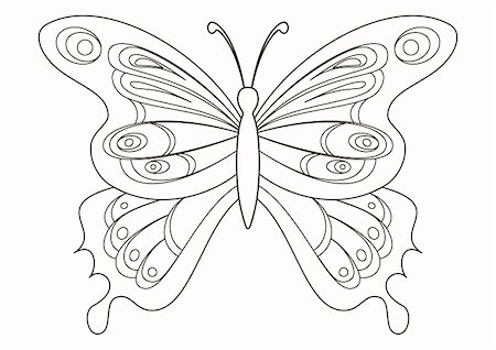 symmetrical animals - Butterfly with opened wings, contours. Paint your favourite colours :) Stock Photo - Budget Royalty-Free & Subscription, Code: 400-05287366