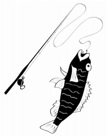 fishing hook nobody - Vector picture of hooked fish and fishing road Stock Photo - Budget Royalty-Free & Subscription, Code: 400-05287455