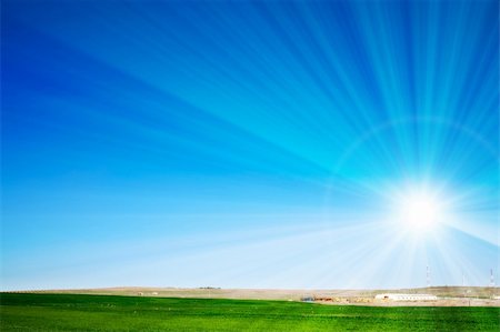 sunspot - beautiful landscape, green grass, blue sky Stock Photo - Budget Royalty-Free & Subscription, Code: 400-05288032