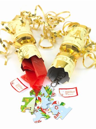 perspective macro - Christmas crackers isolated against a white background Stock Photo - Budget Royalty-Free & Subscription, Code: 400-05288054