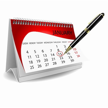 illustration of calender with pen on white background Stock Photo - Budget Royalty-Free & Subscription, Code: 400-05289111