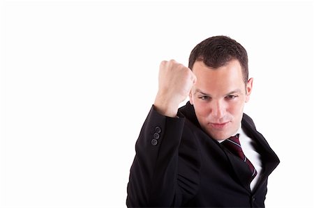 simsearch:400-06795988,k - business man with arm raised in victory sign, isolated on white background. Studio shot Foto de stock - Super Valor sin royalties y Suscripción, Código: 400-05289266