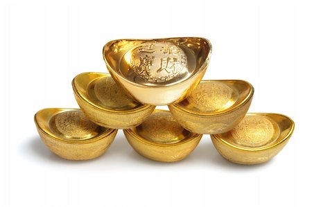 simsearch:400-05731349,k - Stack of Chinese Gold Ingots on White Background Stock Photo - Budget Royalty-Free & Subscription, Code: 400-05289302
