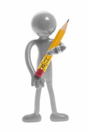 simsearch:400-05289294,k - Miniature Figure Holding Pencil on White Background Foto de stock - Super Valor sin royalties y Suscripción, Código: 400-05289396
