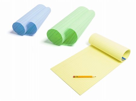 simsearch:400-04775717,k - Pencil and Writing Pad on White Background Photographie de stock - Aubaine LD & Abonnement, Code: 400-05289463