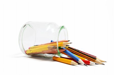 simsearch:400-05289294,k - Pencils and Glass Jar on White Background Foto de stock - Super Valor sin royalties y Suscripción, Código: 400-05289499